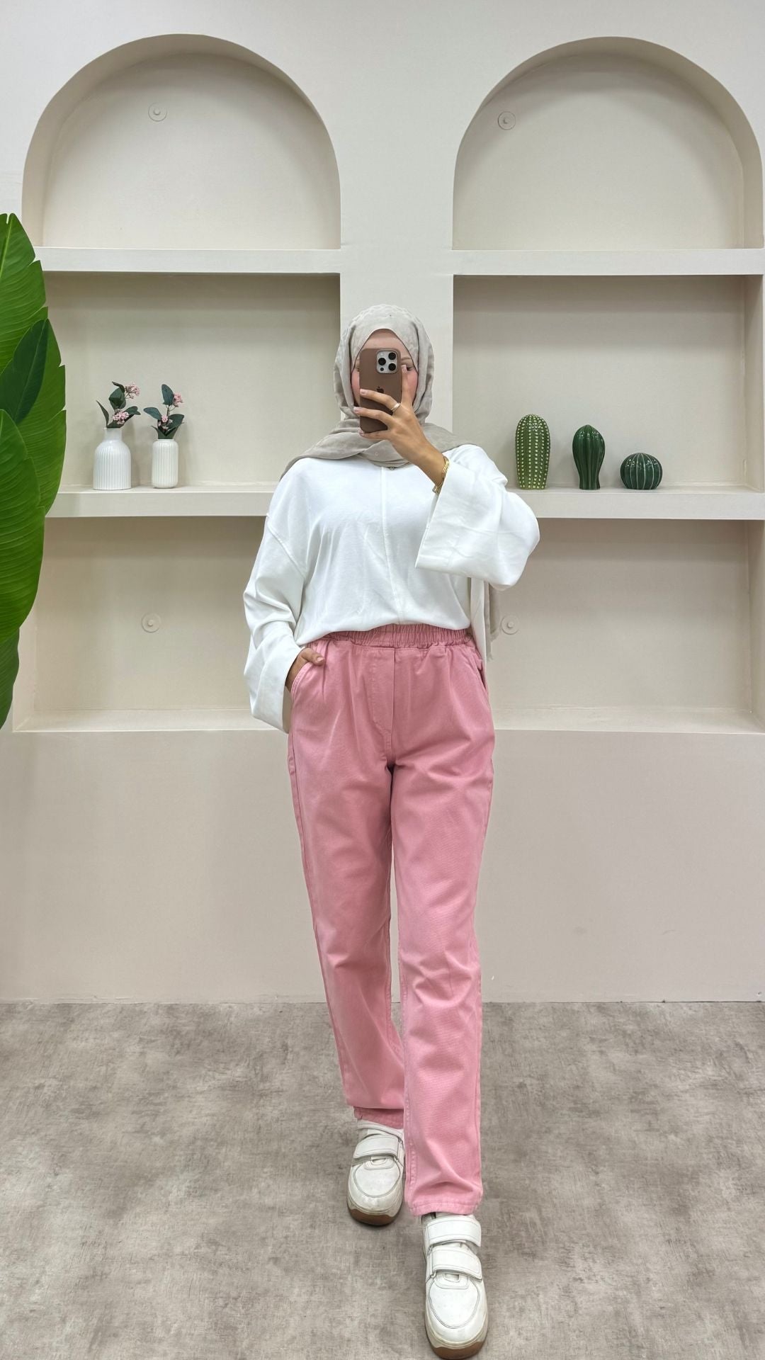 Beli Lastikli Geniş Kesim Mom Jeans Pembe