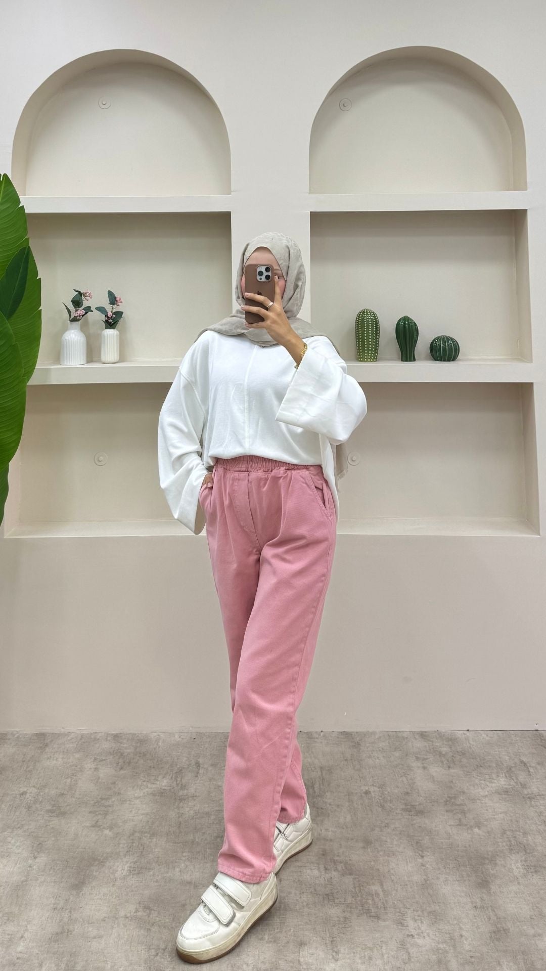 Beli Lastikli Geniş Kesim Mom Jeans Pembe