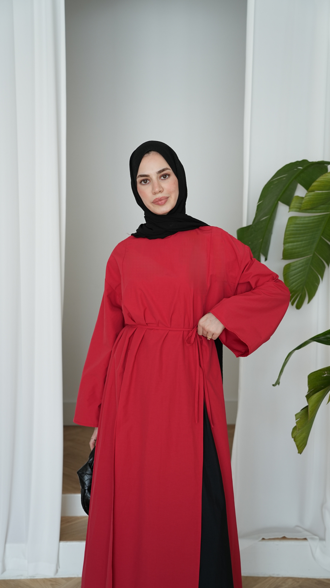 Yırtmaçlı Pamuk Tunik Kırmızı