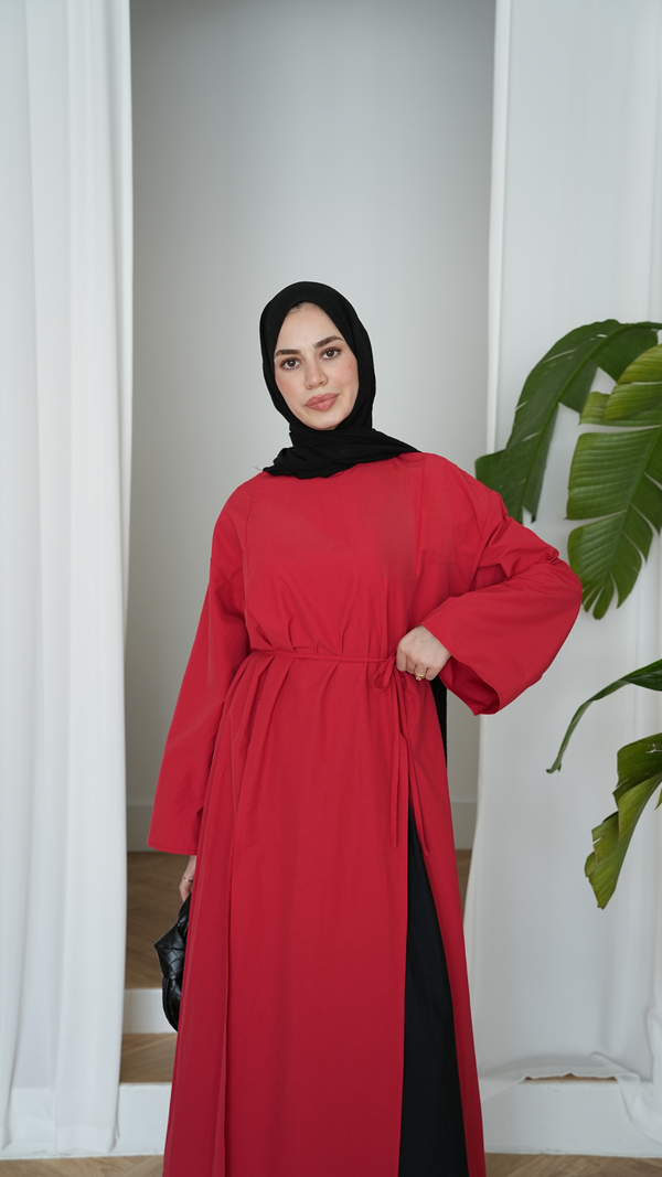 Yırtmaçlı Pamuk Tunik Kırmızı