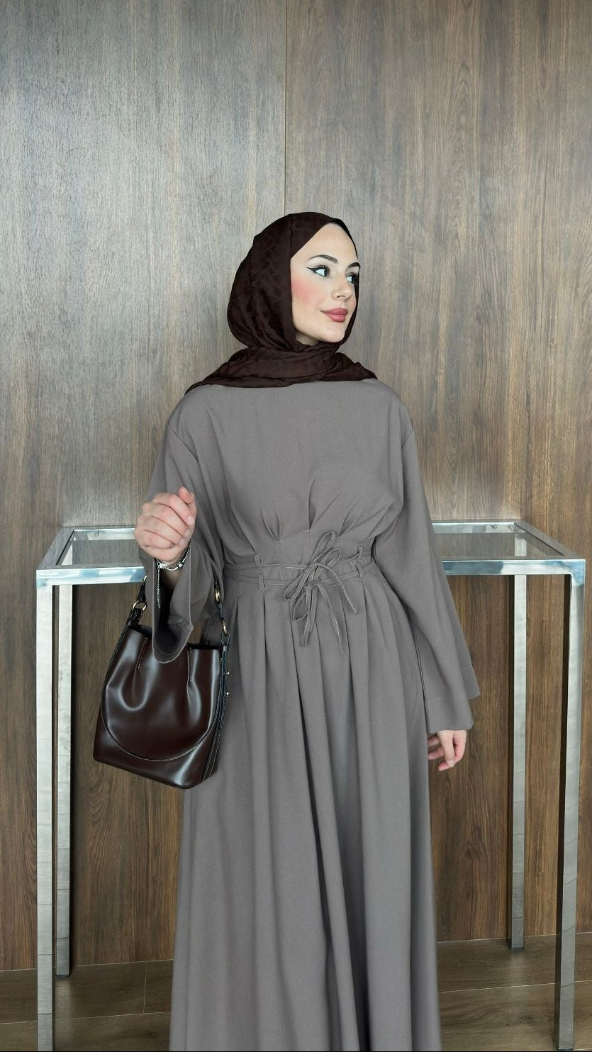 Çift Kuşaklı Elbise Vizon