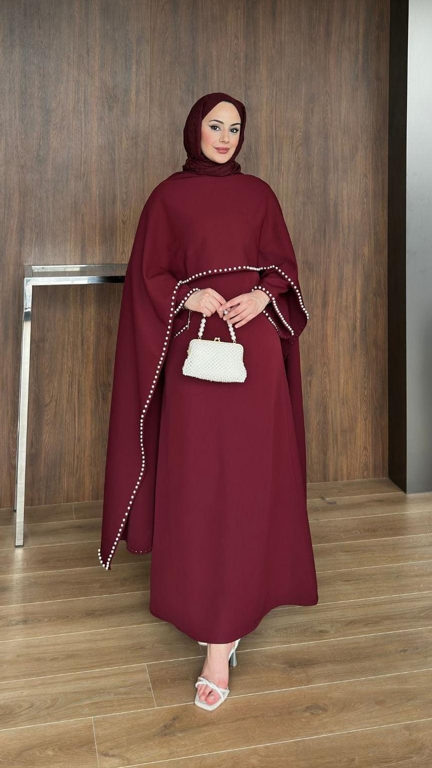 Viona İnci Detaylı Abiye Bordo