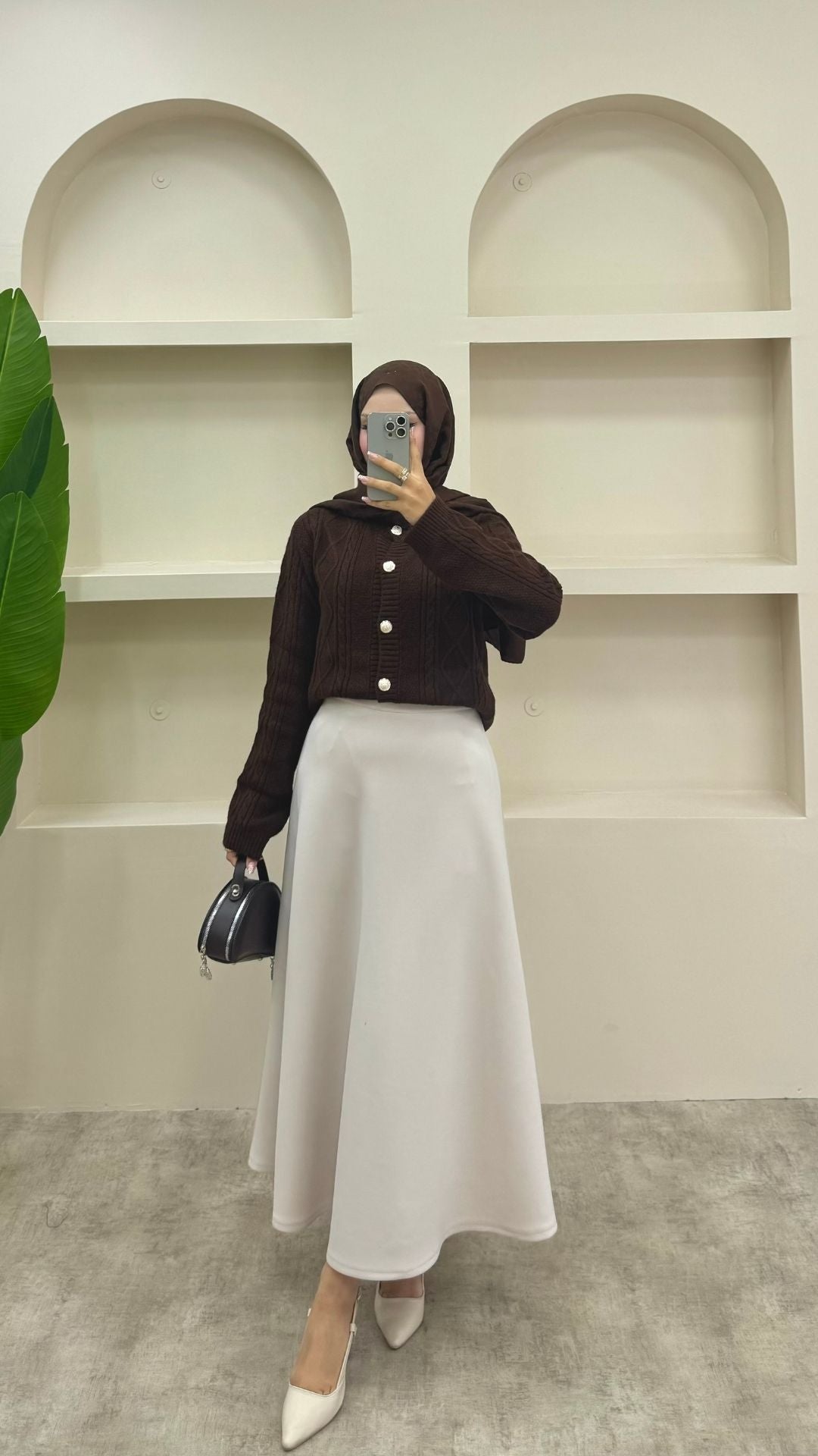 Örgülü Triko Hırka Kahverengi