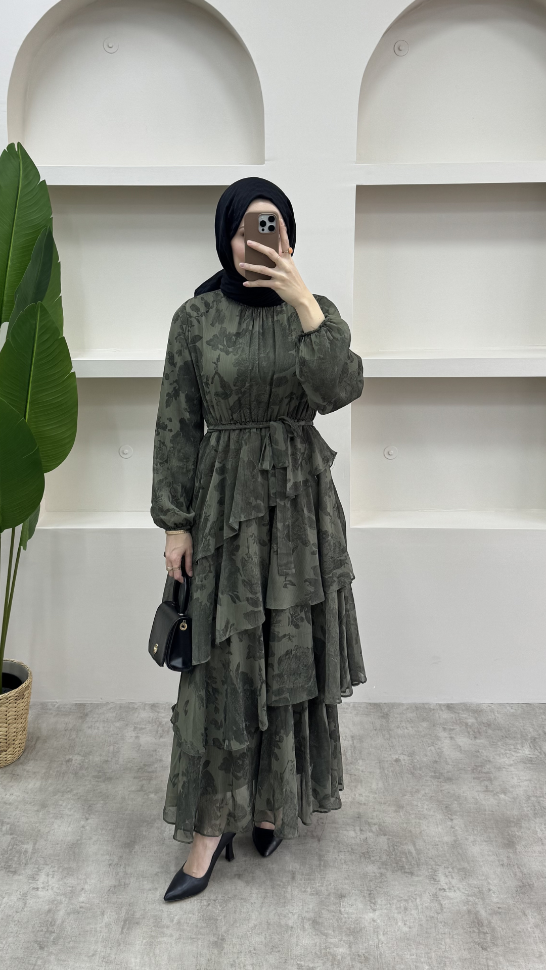 Kat Kat Şifon Elbise Haki