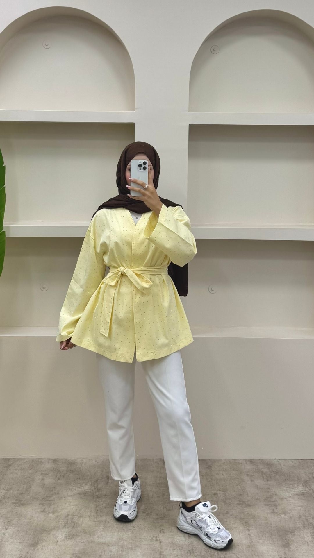 Taşlı Kemerli Gabardin Ceket Sarı