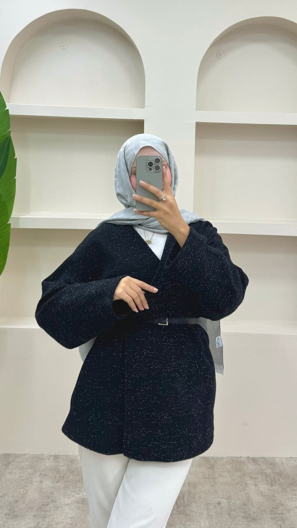 Simli Kemerli Ceket Siyah