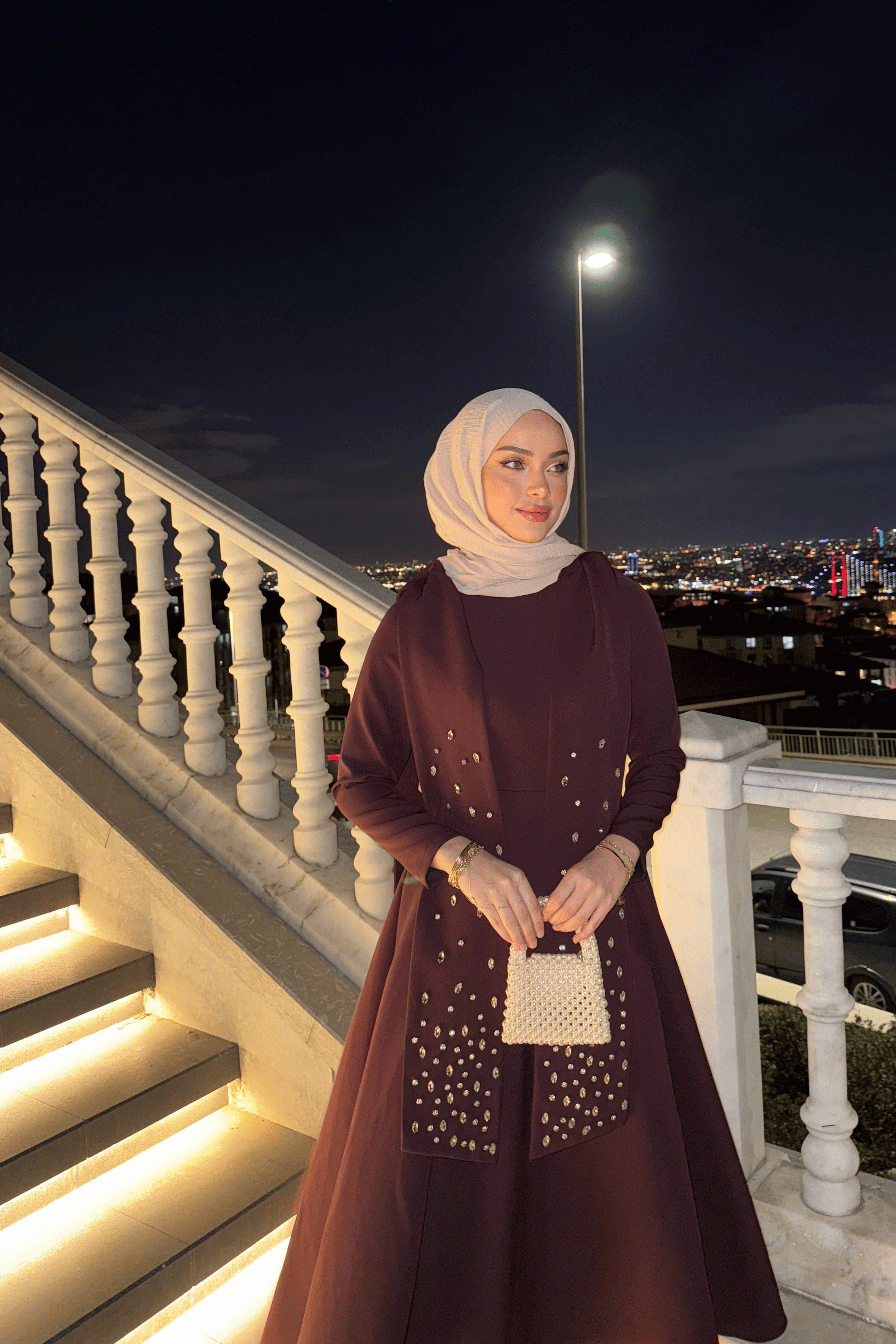 Elsa Taşlı Abiye Bordo