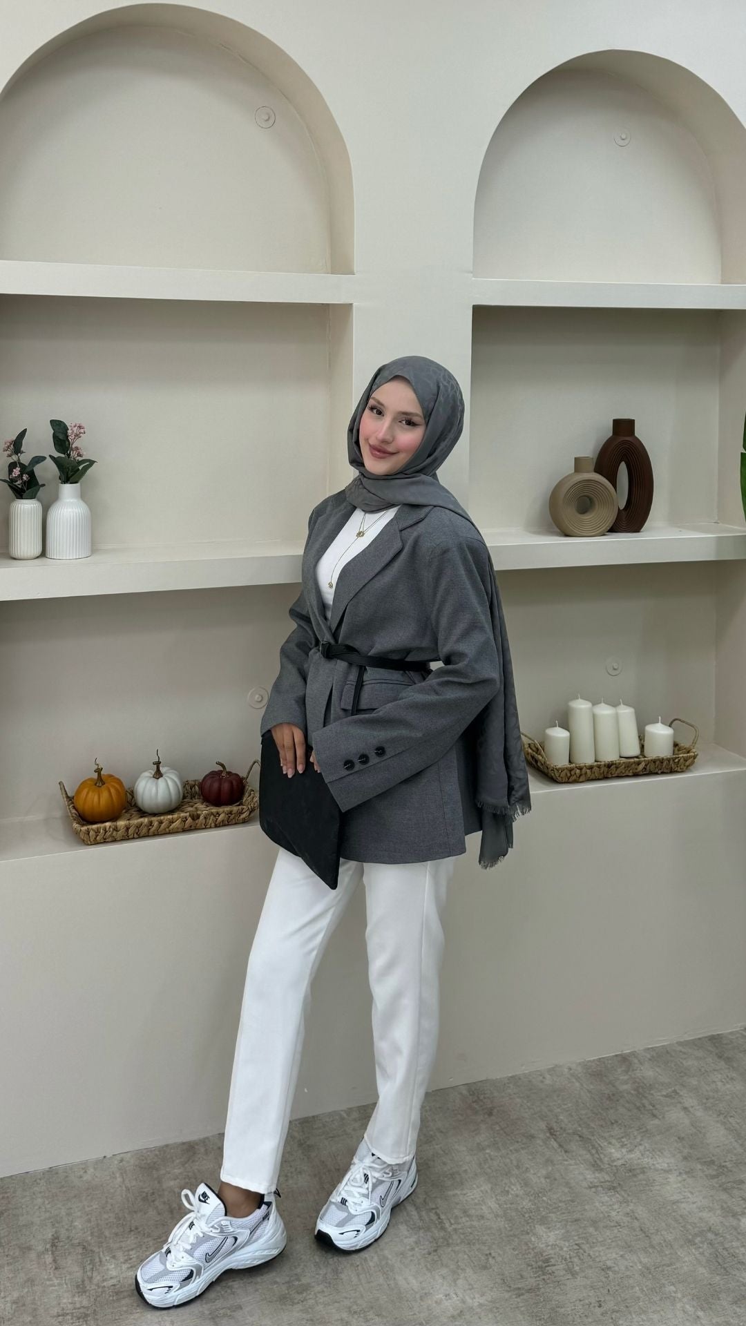 Keten Tek Düğmeli Blazer Ceket Antırasit