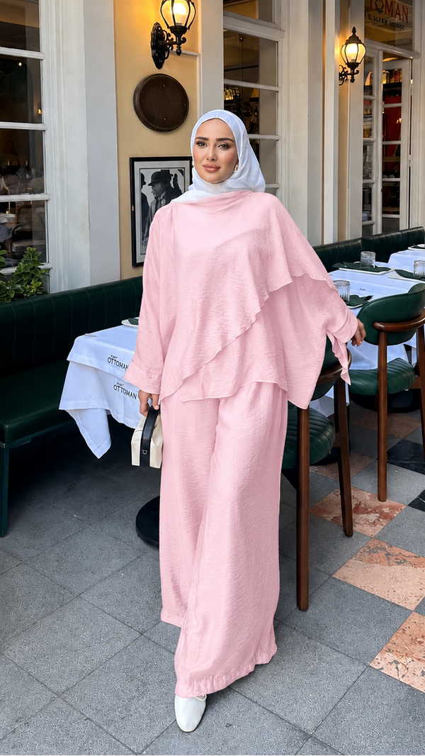 Hüma Asimetrik Katlı İkili Takım Pembe