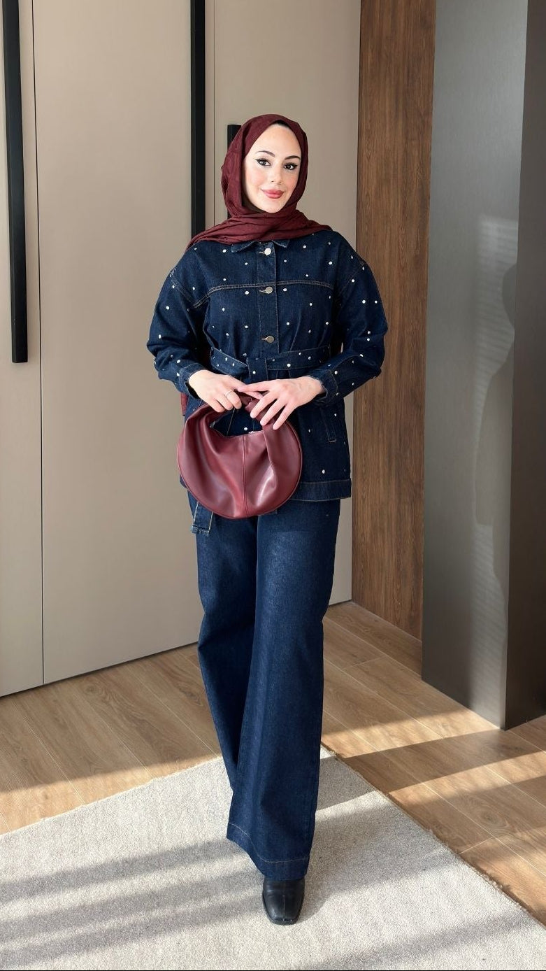 Alya Taşlı Kot Takım