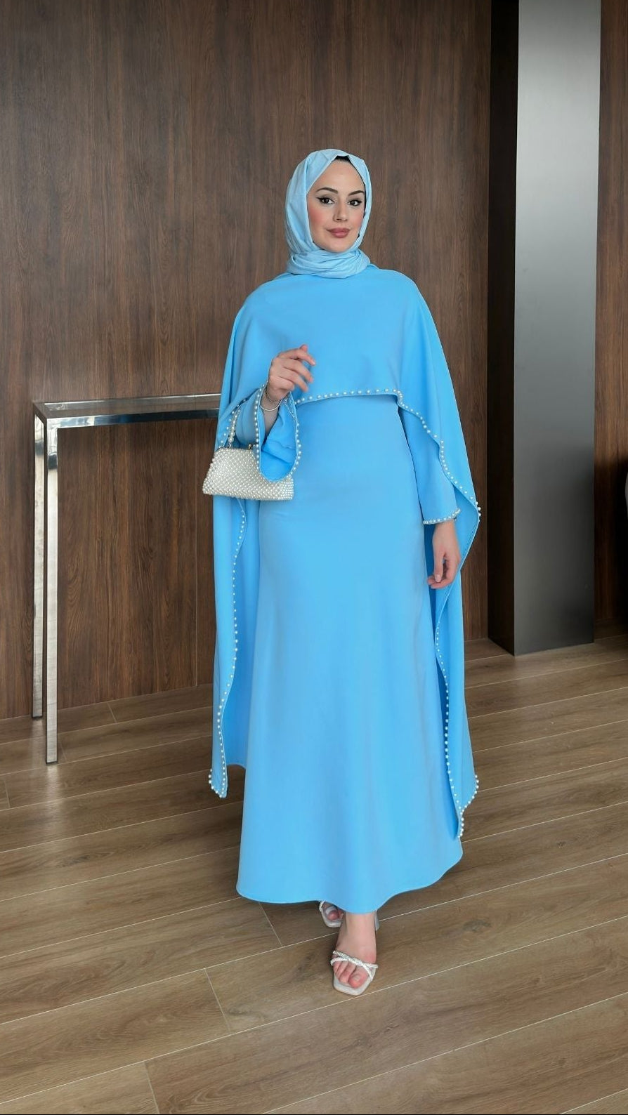 Viona İnci Detaylı Abiye Mavi