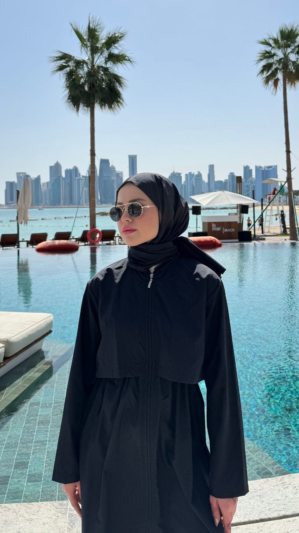 Paraşüt Kumaş Uzun Tesettür Mayo Sİyah