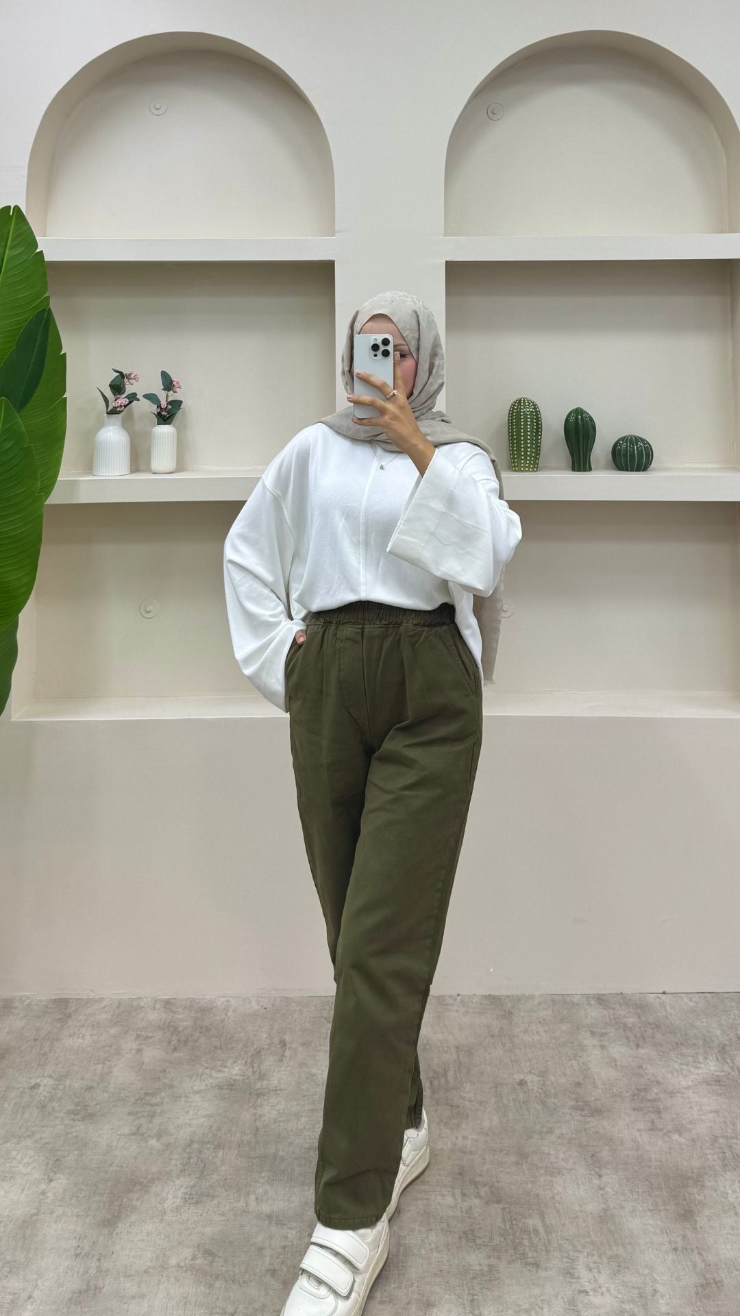 Beli Lastikli Geniş Kesim Mom Jeans Haki