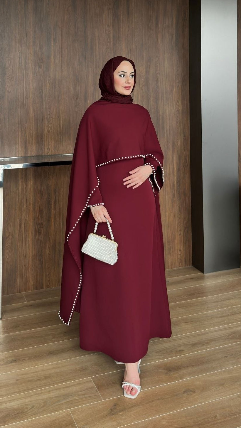 Viona İnci Detaylı Abiye Bordo