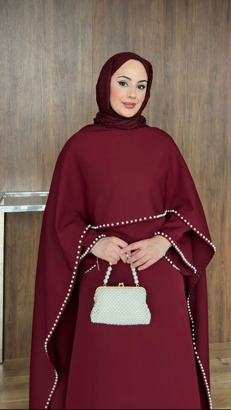 Viona İnci Detaylı Abiye Bordo
