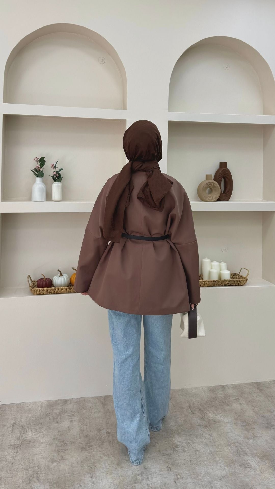 Kruvaze Yaka Kemerli Blazer Ceket Kahverengi