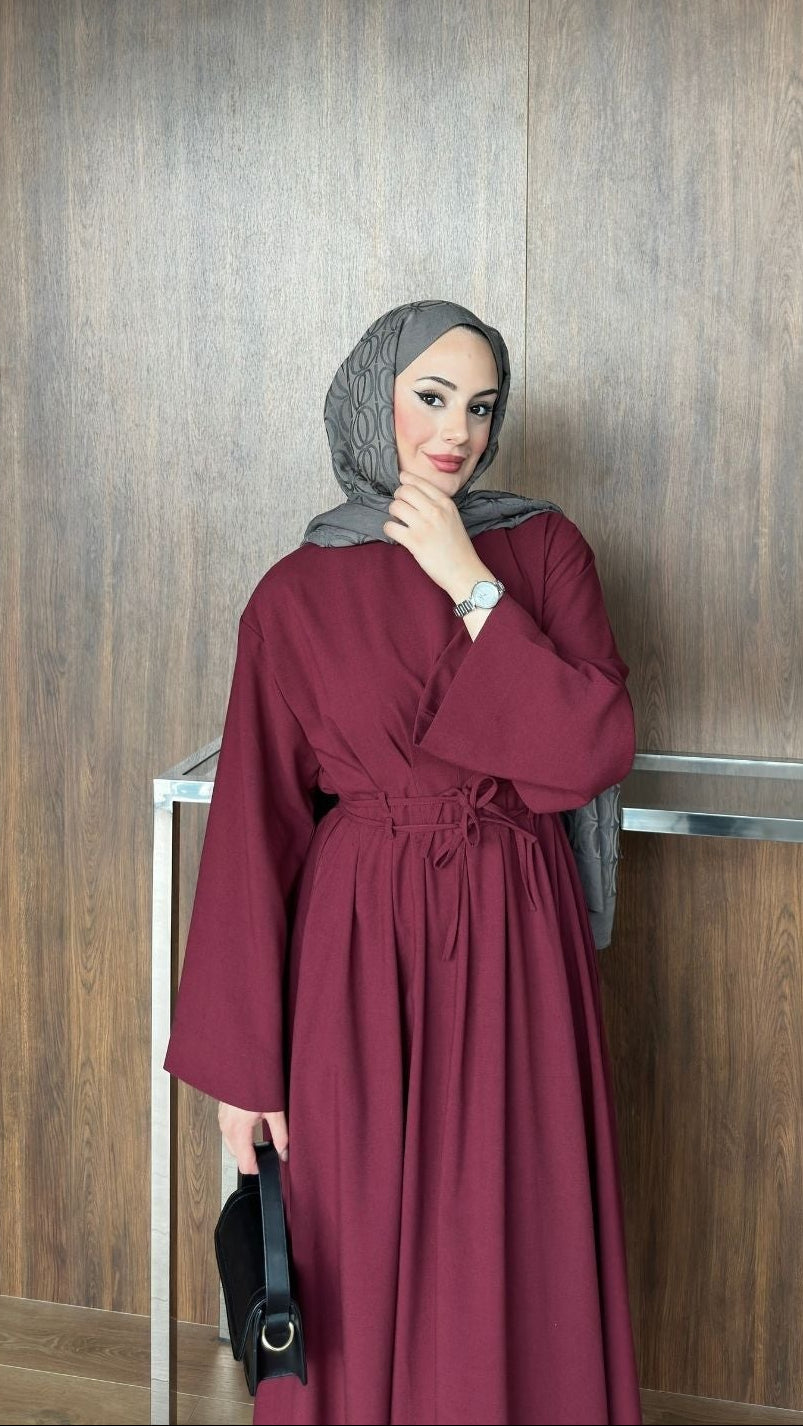 Çift Kuşaklı Elbise Bordo