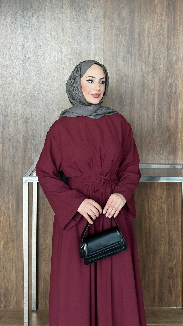 Çift Kuşaklı Elbise Bordo