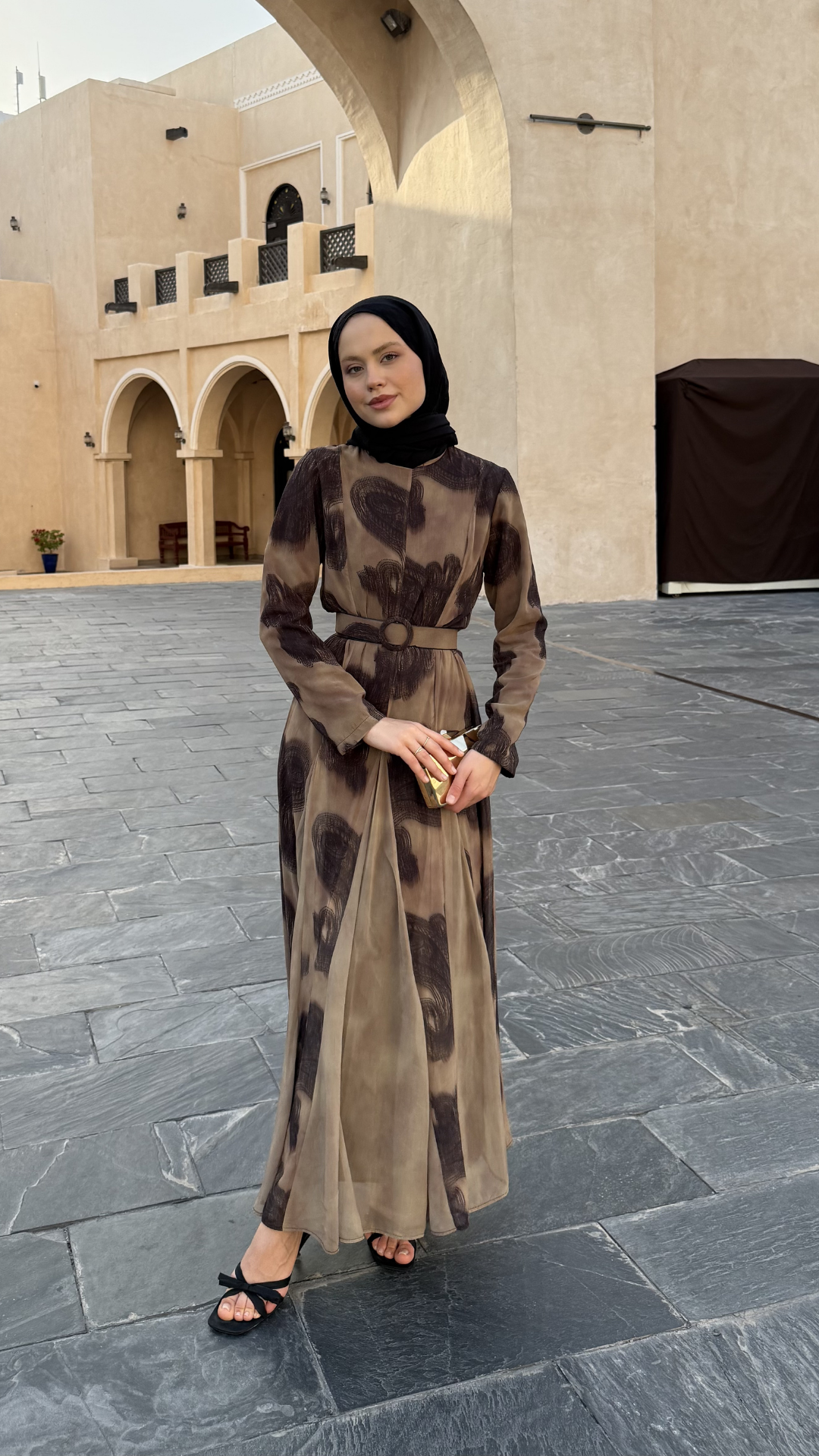 Parça Desenli Şifon Elbise