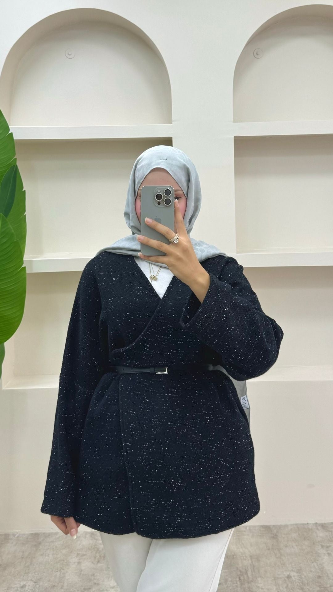 Simli Kemerli Ceket Siyah