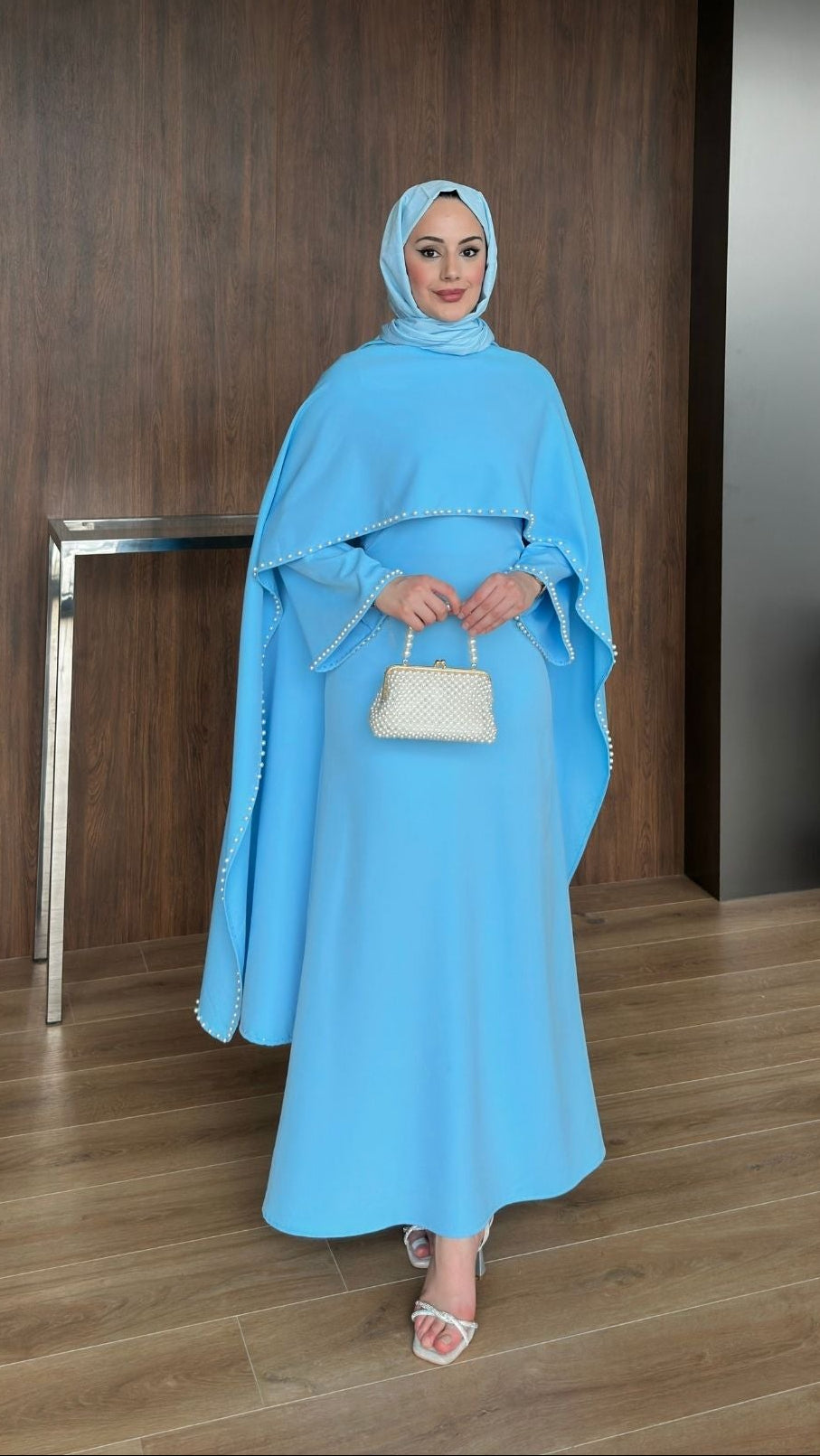 Viona İnci Detaylı Abiye Mavi