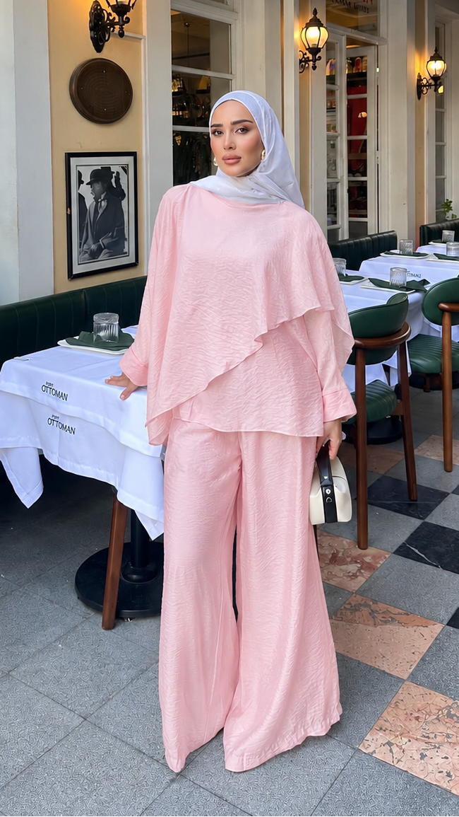 Hüma Asimetrik Katlı İkili Takım Pembe