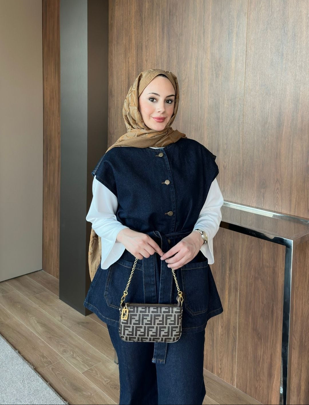 Bianca Yelekli Denim Takım Lacivert