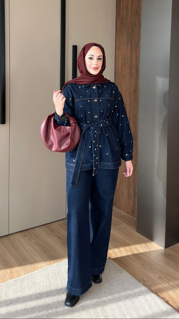 Alya Taşlı Kot Takım