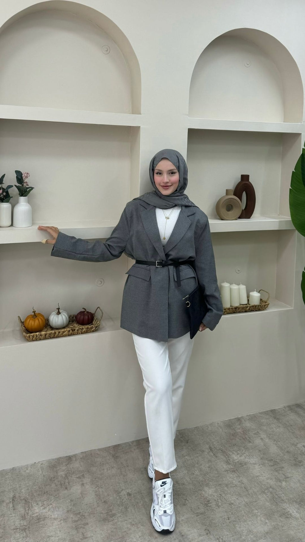 Keten Tek Düğmeli Blazer Ceket Antırasit