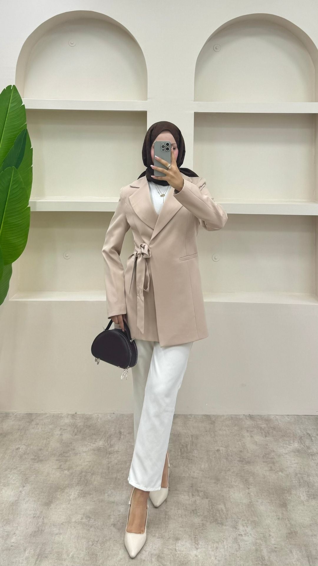 Yandan Bağlamalı Blazer Ceket Krem