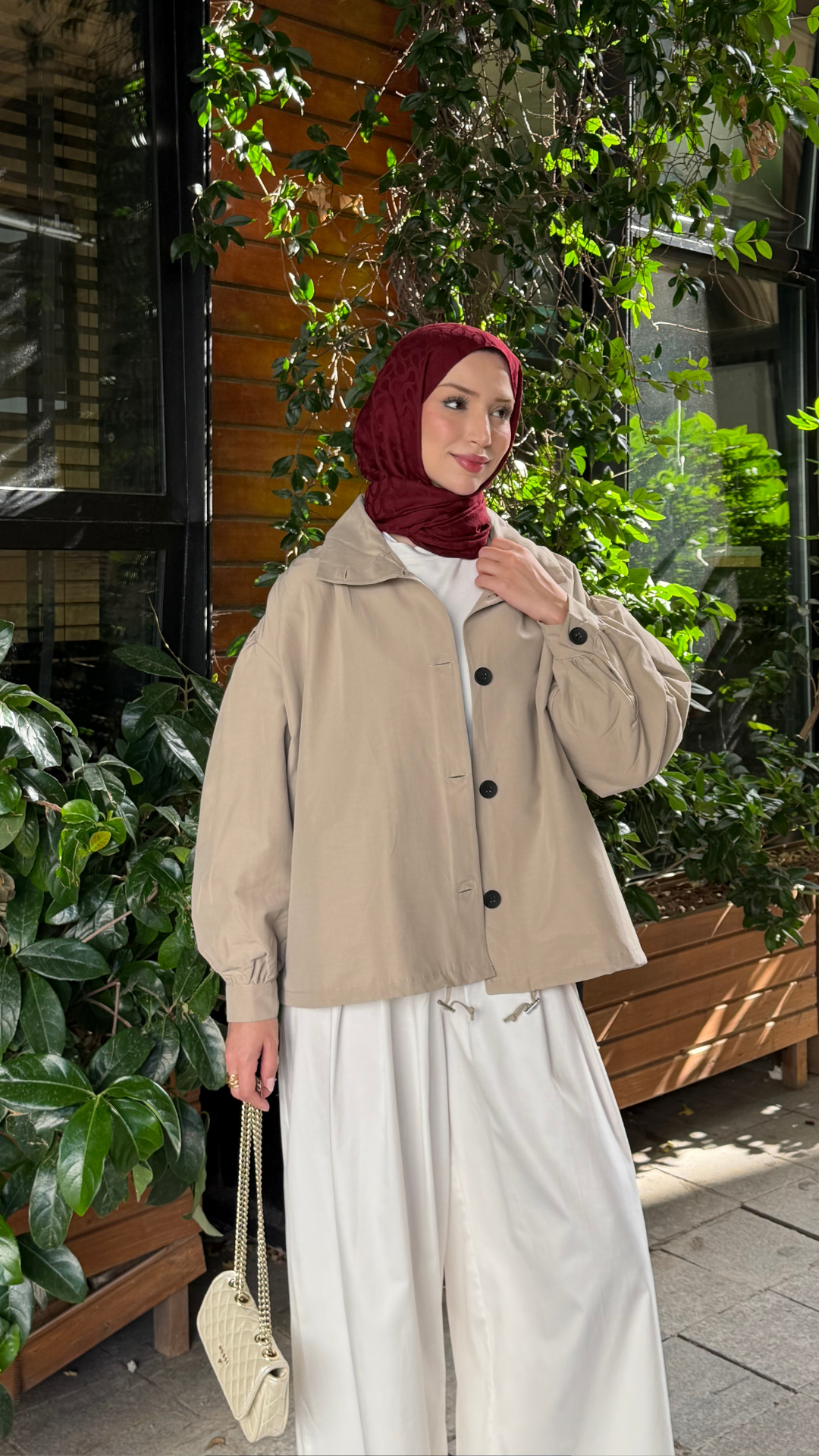 Oversize Bomber Ceket Krem