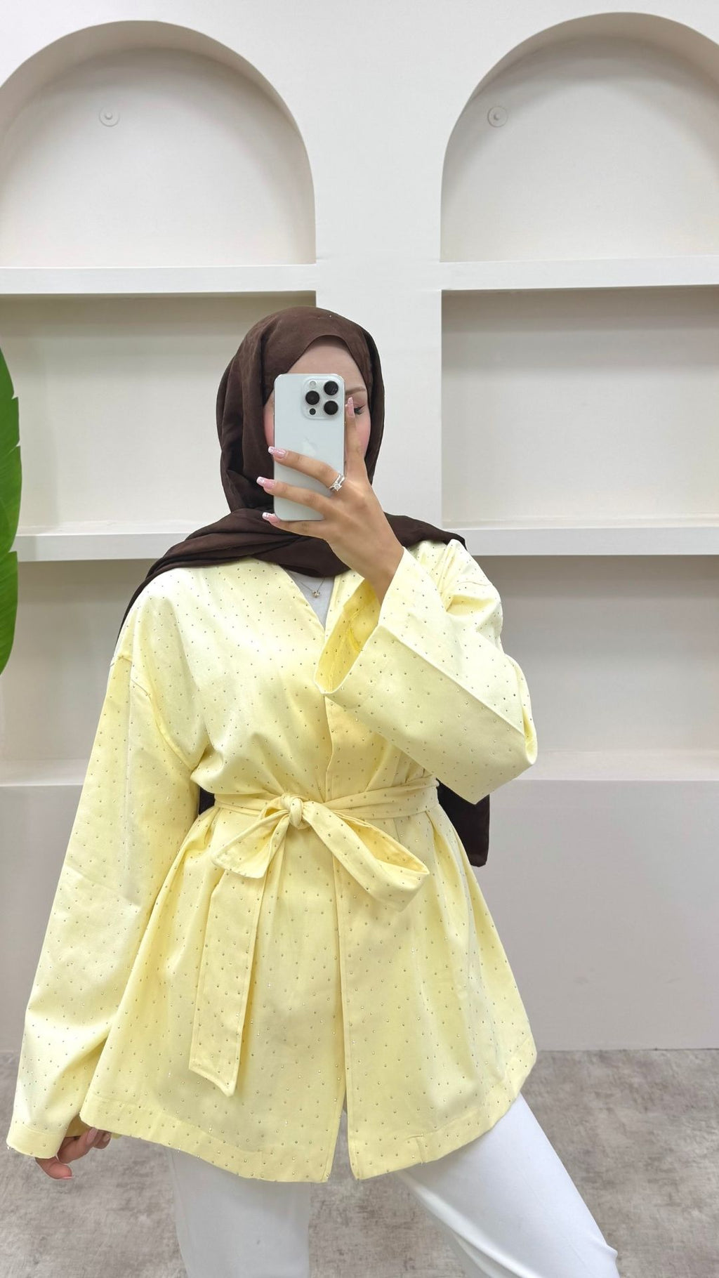Taşlı Kemerli Gabardin Ceket Sarı