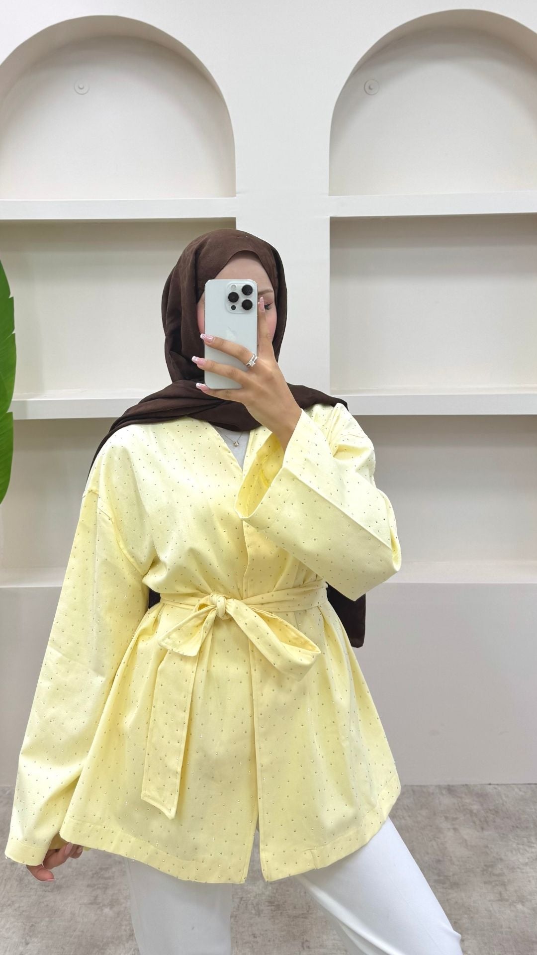 Taşlı Kemerli Gabardin Ceket Sarı