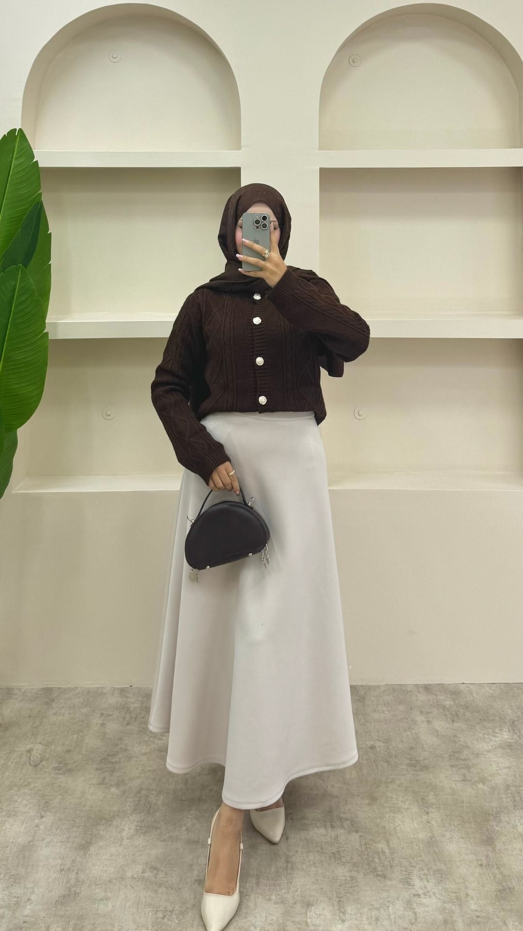 Örgülü Triko Hırka Kahverengi