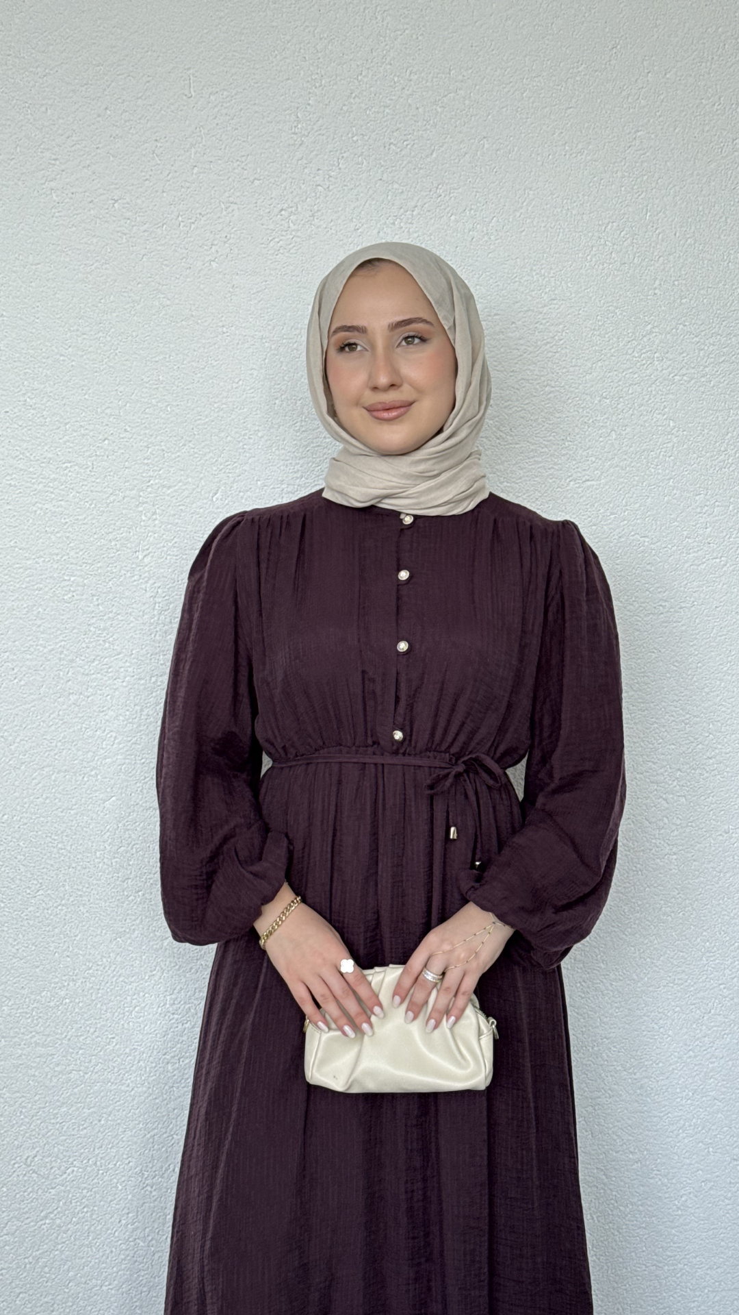 Beli Lastikli Yazlık Elbise Bordo