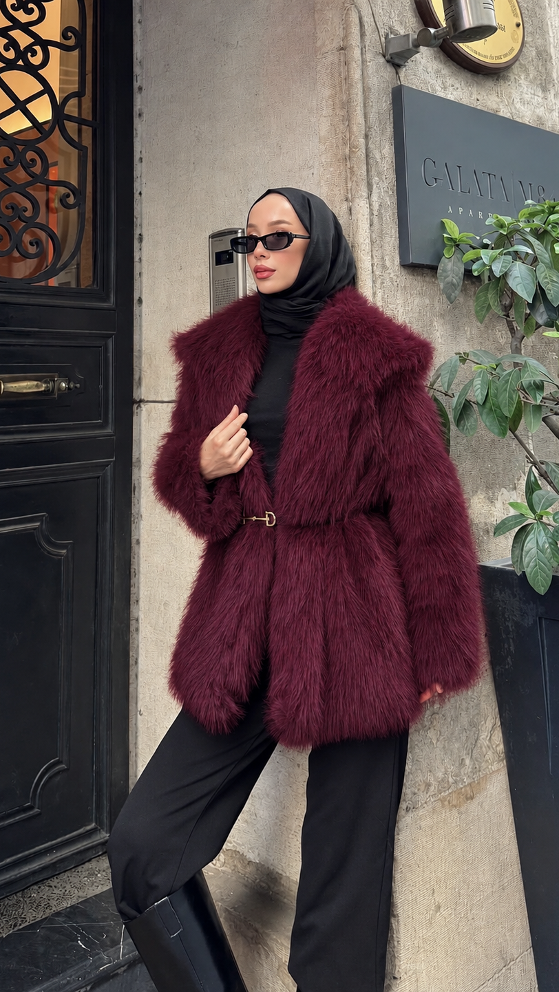 Cozy Premium Kürk Bordo