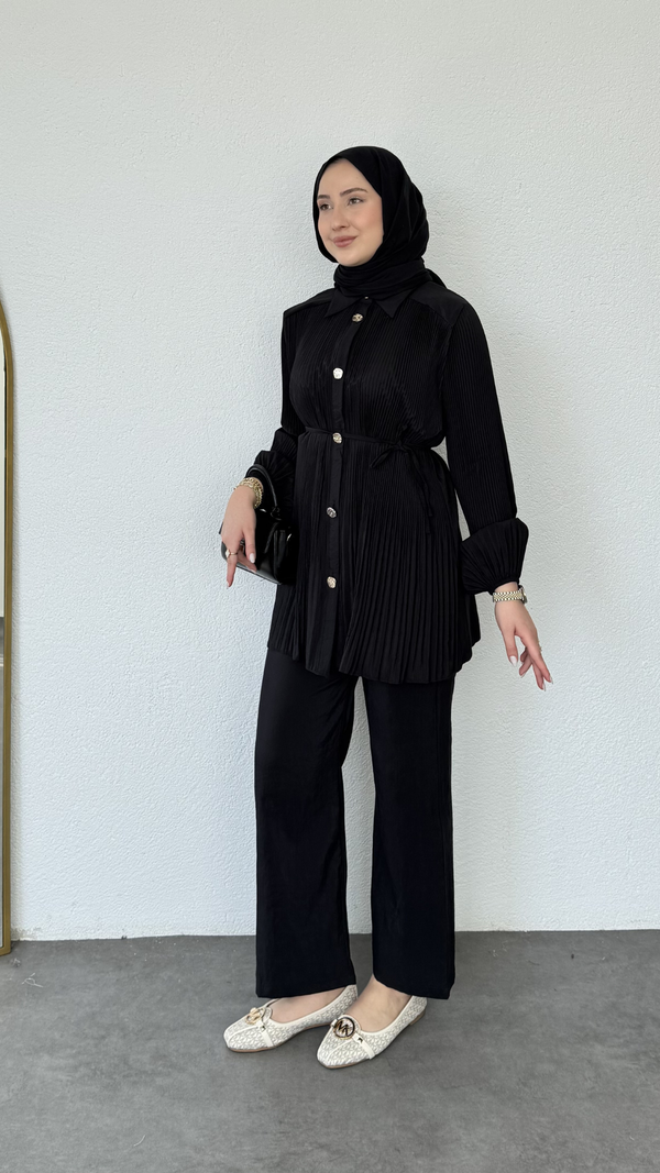 Pilise Tunikli Pantolon Takım Siyah