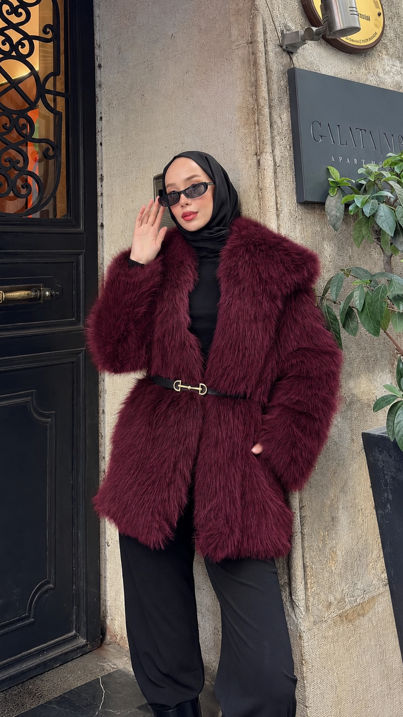 Cozy Premium Kürk Bordo