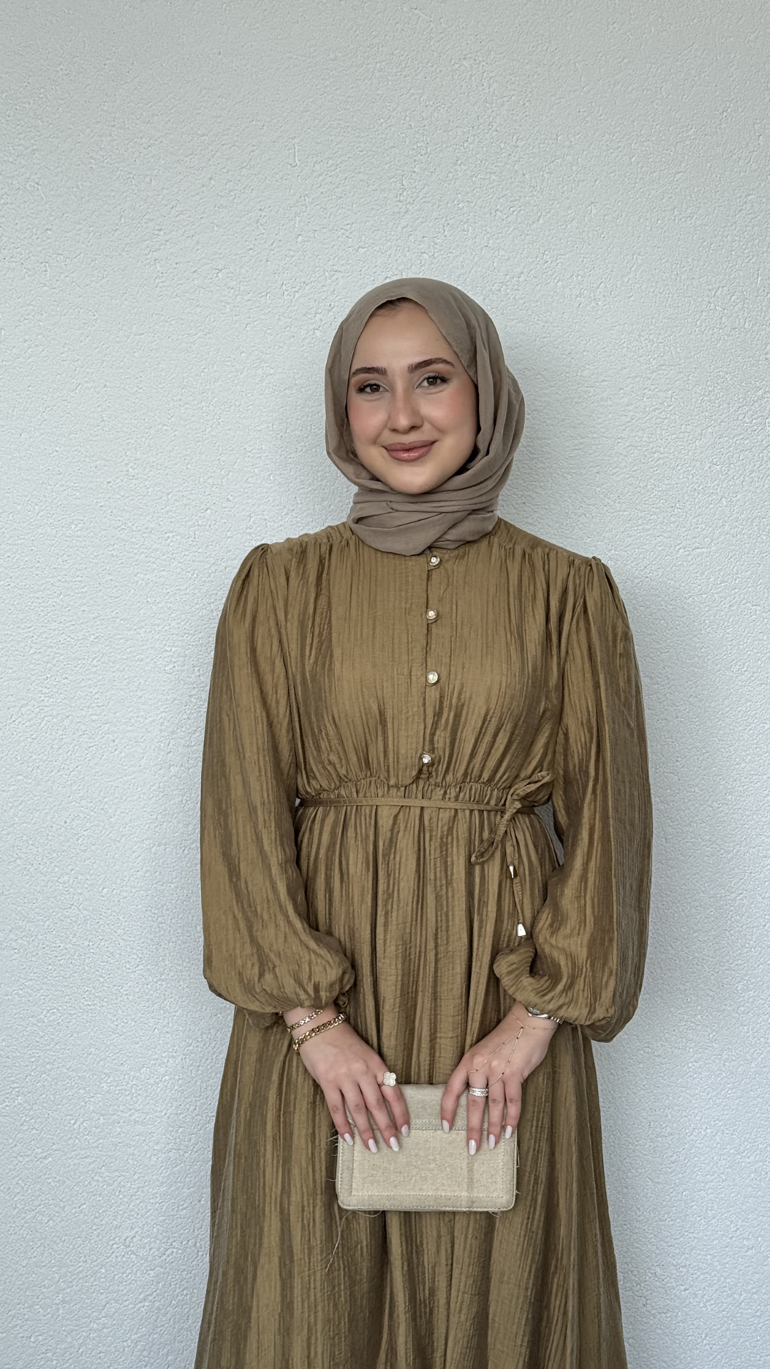 Beli Lastikli Yazlık Elbise Yağ Yeşili
