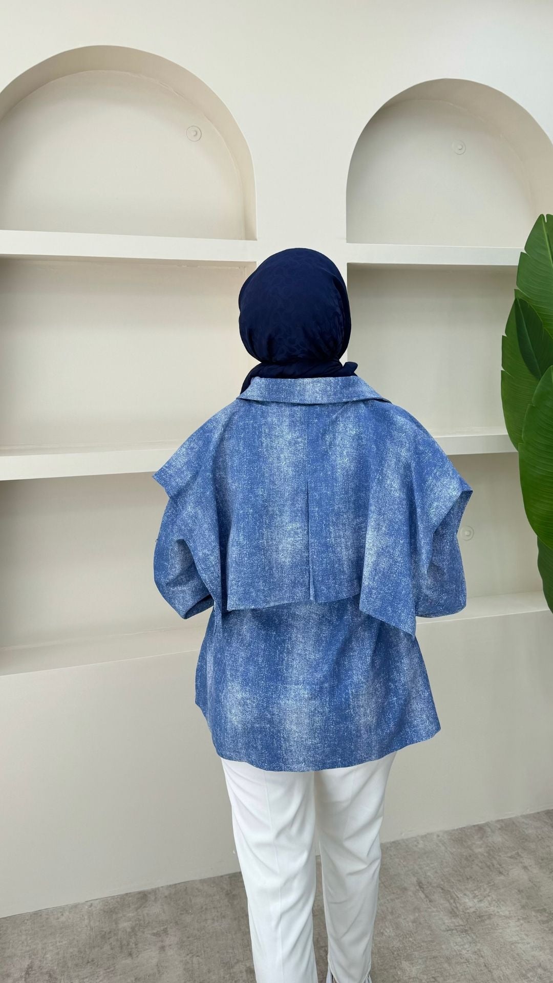 Fermuarlı Gabardin Ceket Mavi