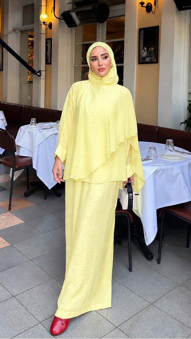 Hüma Asimetrik Katlı İkili Takım Sarı