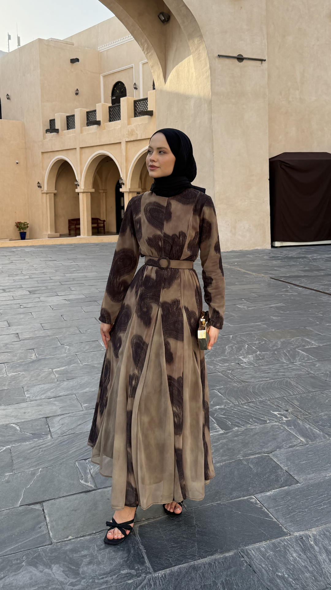 Parça Desenli Şifon Elbise