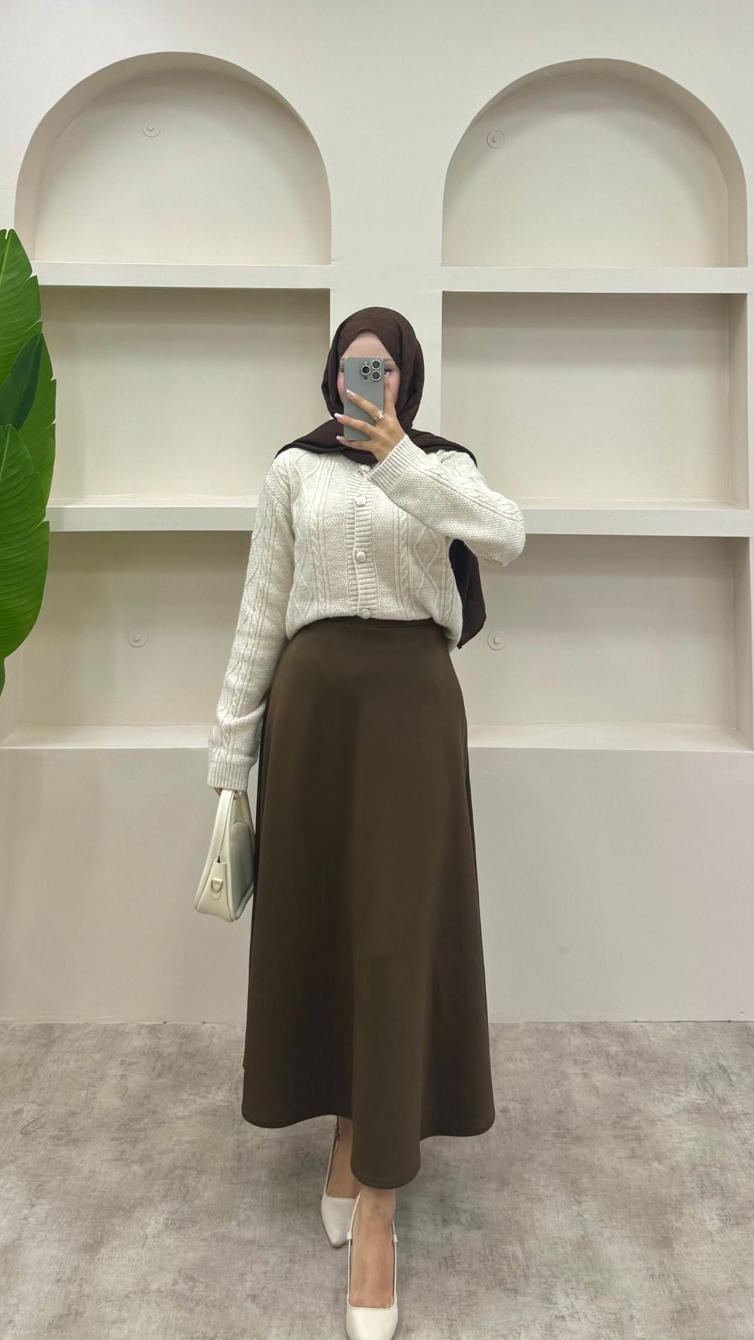 Örgülü Triko Hırka Krem