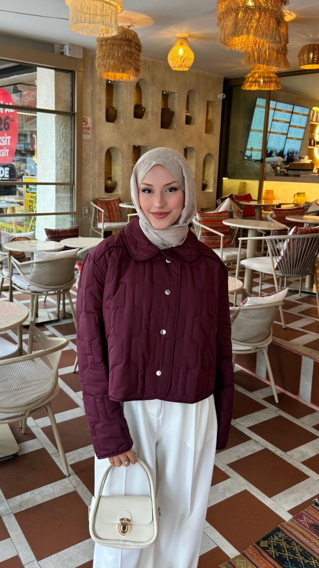 Kısa Kapitone Mont Bordo