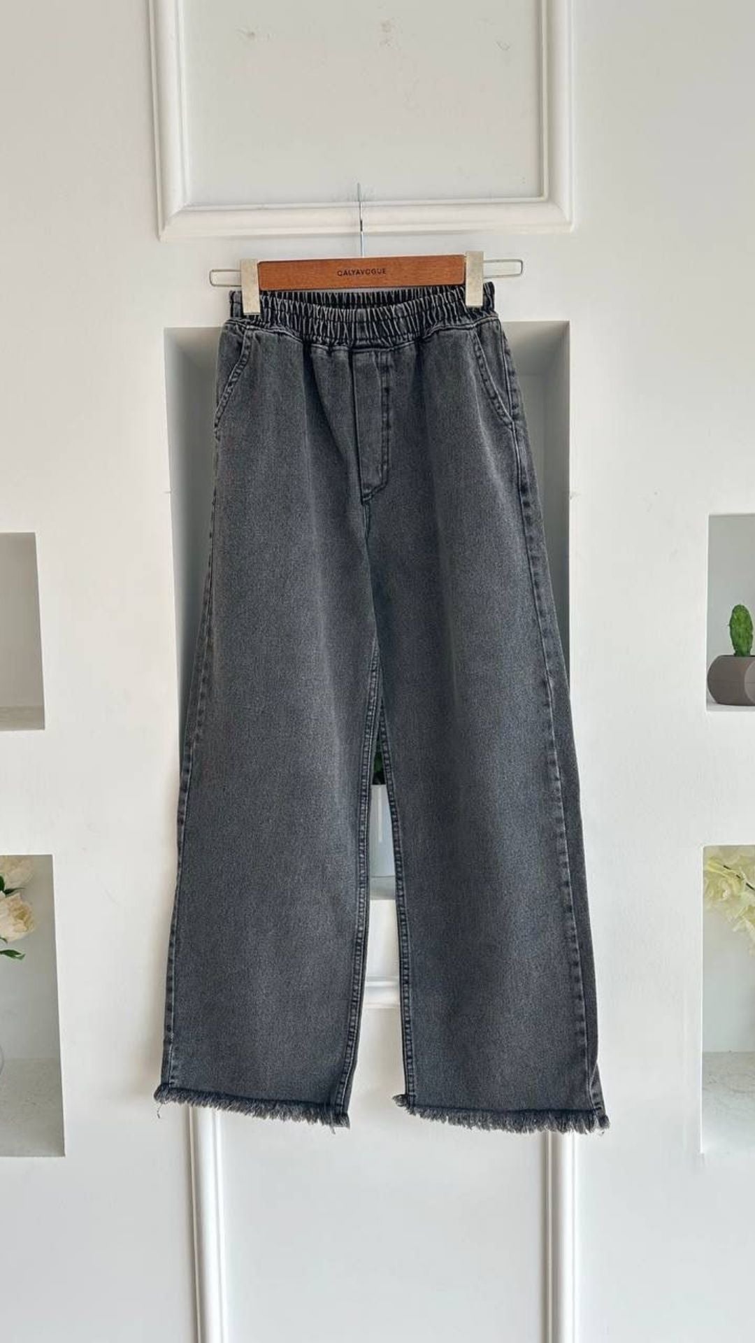 Paçası Püsküllü Geniş Kesim Palazzo Pantolon Antırasit