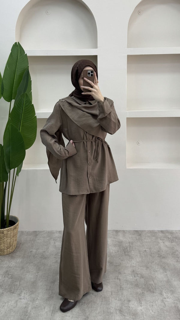 Pelerinli Modal Pantolon Takım Siyah