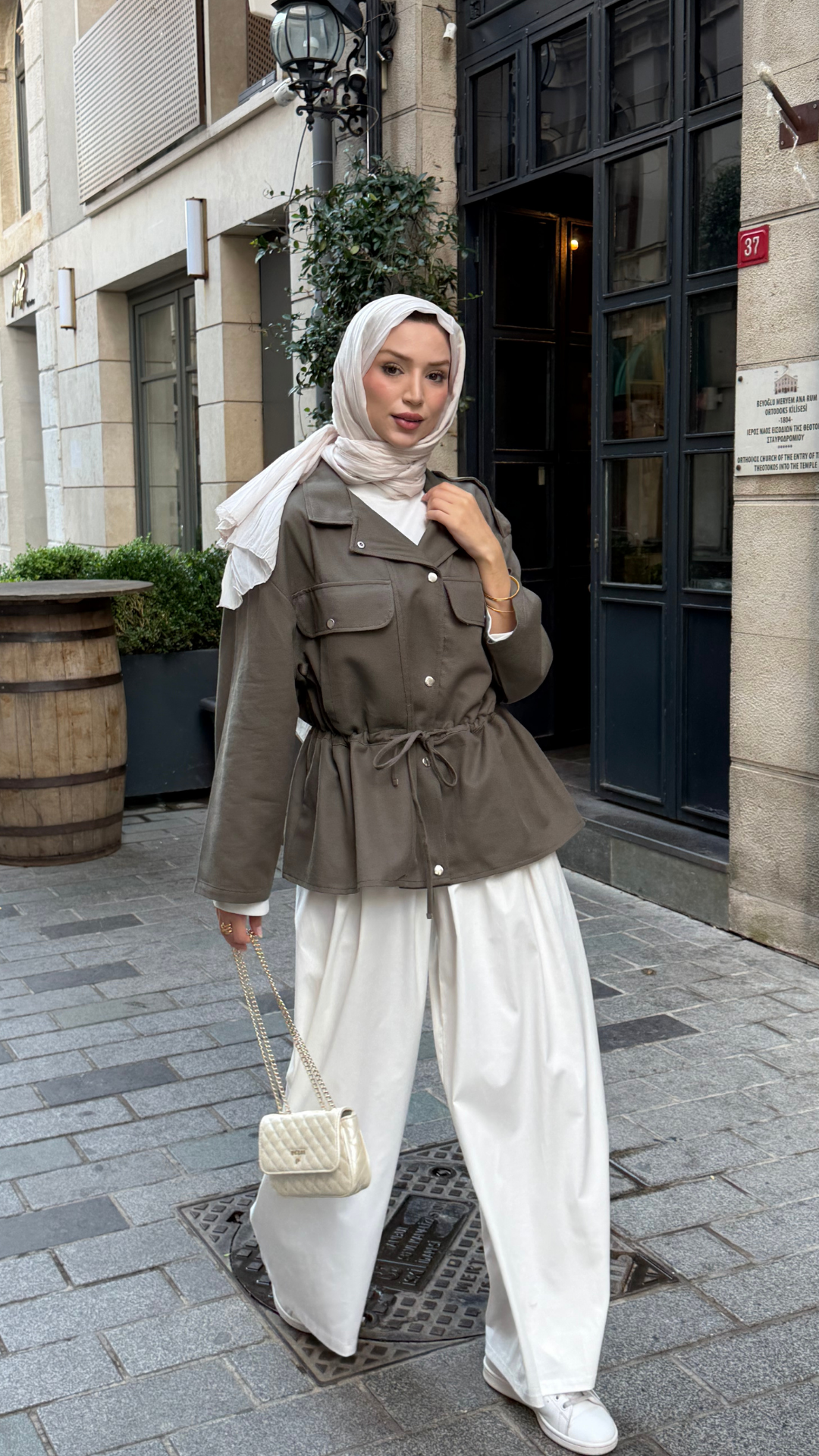 Gabardin Belden Bağlamalı Ceket Haki
