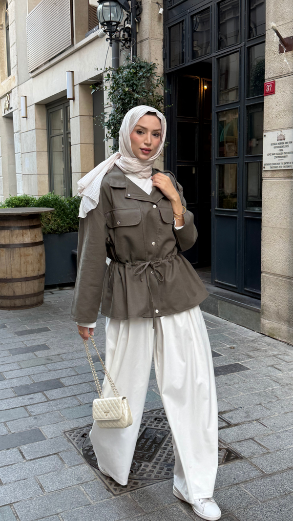 Gabardin Belden Bağlamalı Ceket Haki