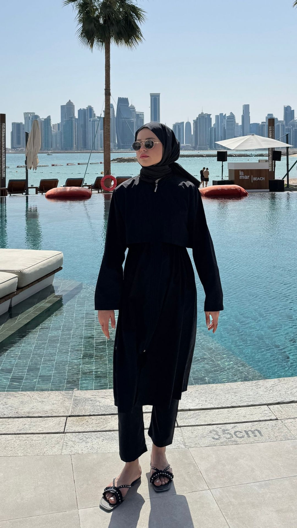 Paraşüt Kumaş Uzun Tesettür Mayo Sİyah