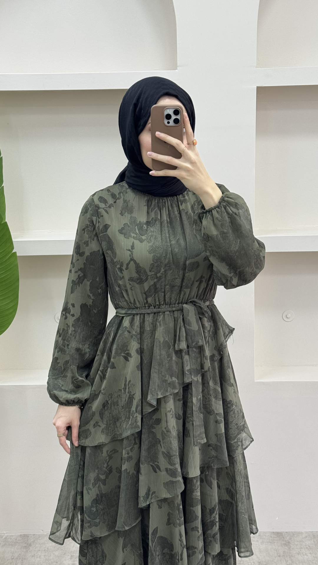 Kat Kat Şifon Elbise Haki